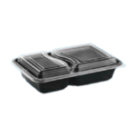 HD Rect. 2 Compartment Black Base Container + Lid PP – RE232