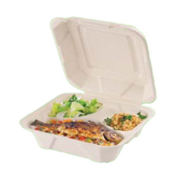 Bagasse Clamshell 3 Compartment